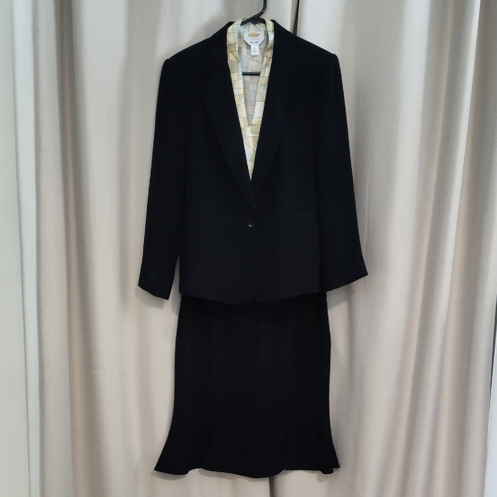 Talbots Black Petite Blazer Skirt Three Piece Suit Size Petite 12